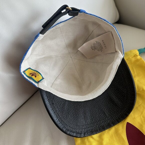 NEW Gucci x Adidas GG LOGO Supreme Baseball Cap Hat Blue Black Canvas Unisex XS main image 8